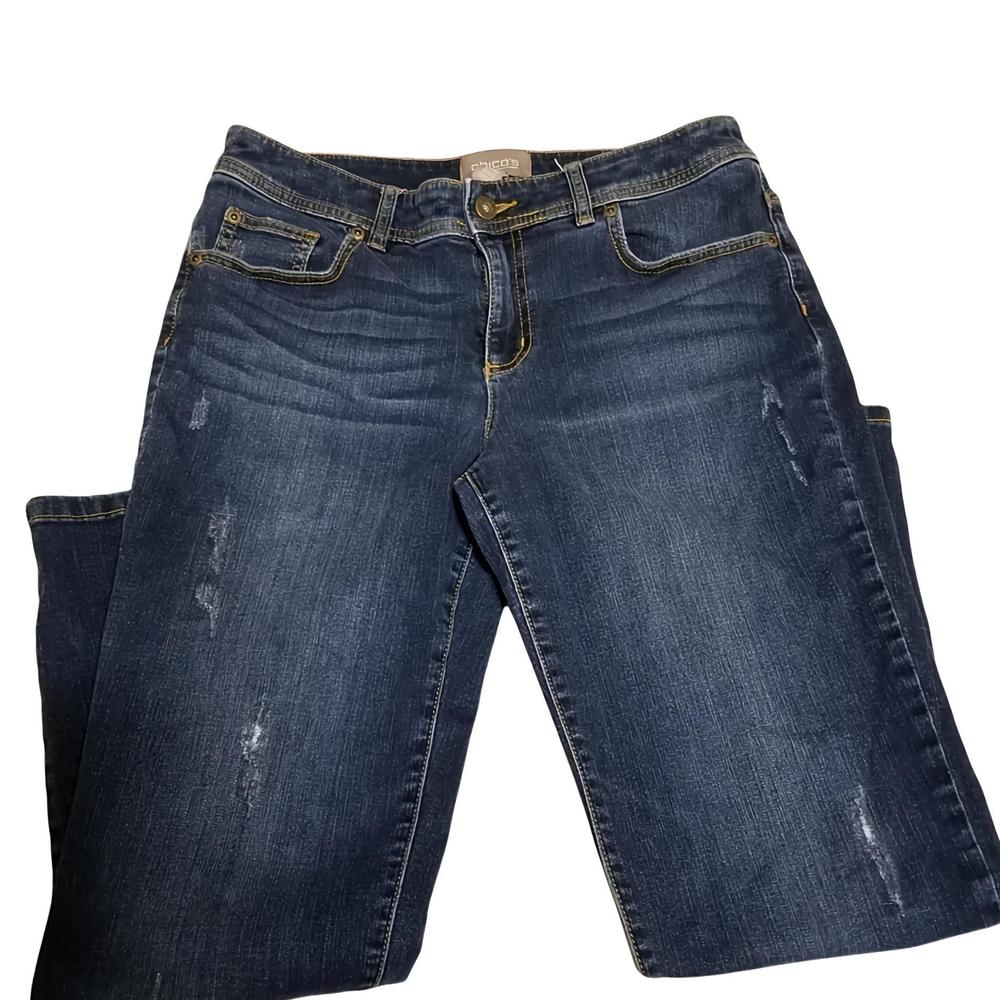 chico's ankle jeans distressed mid rise midrise size 0